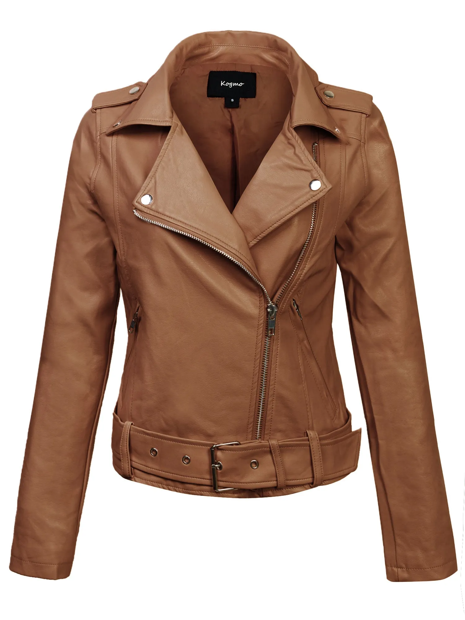 Womens MOTO PU Vegan Leather Jacket with Belt