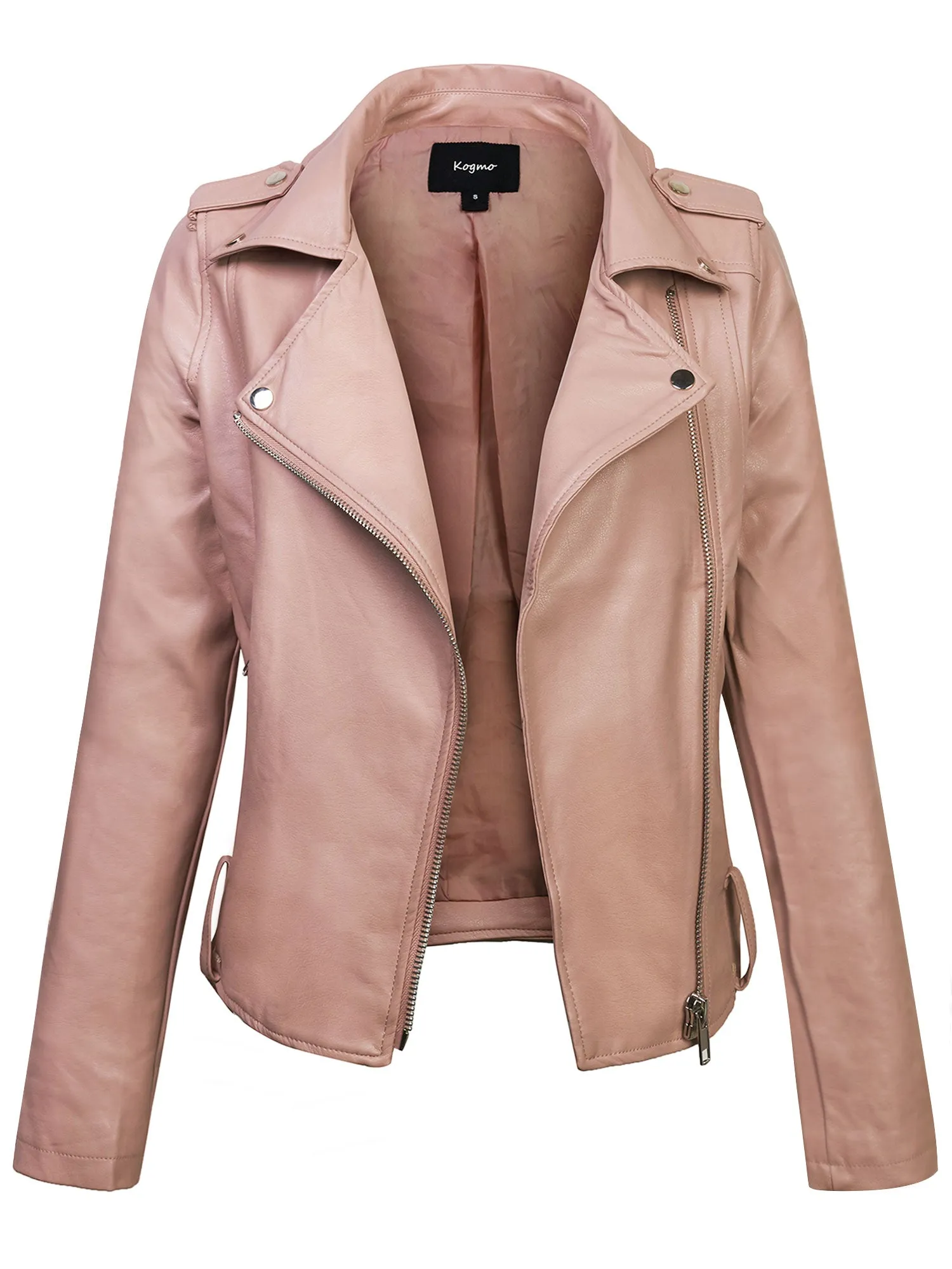 Womens MOTO PU Vegan Leather Jacket with Belt