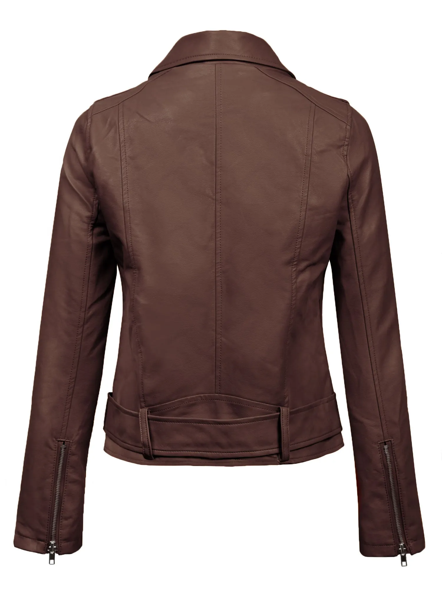 Womens MOTO PU Vegan Leather Jacket with Belt