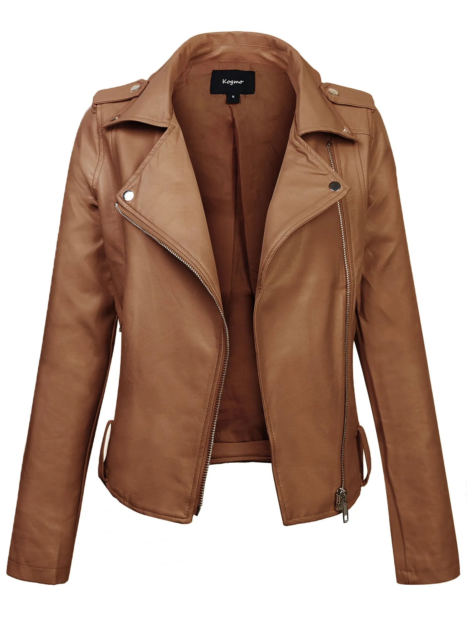 Womens MOTO PU Vegan Leather Jacket with Belt