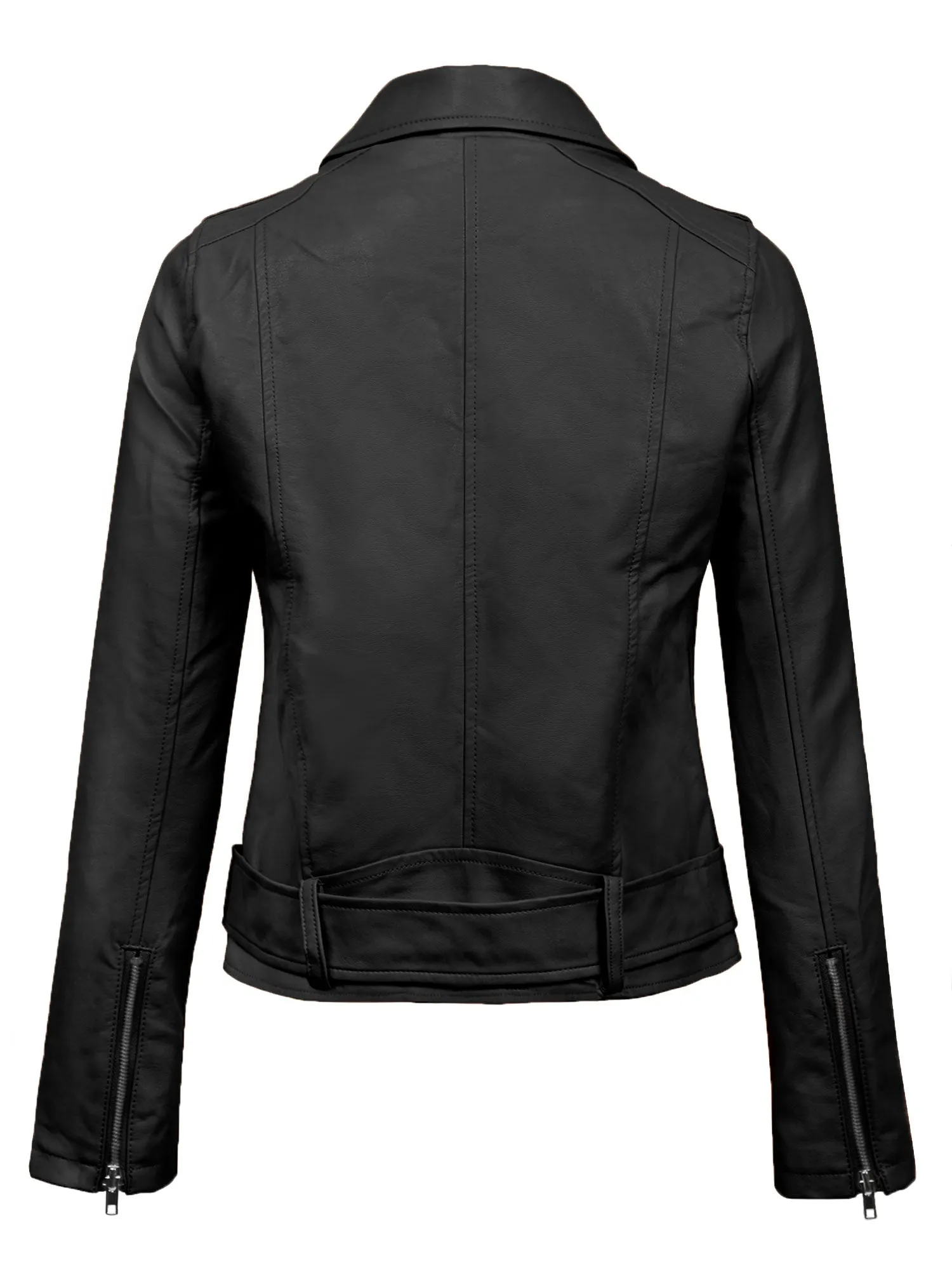 Womens MOTO PU Vegan Leather Jacket with Belt