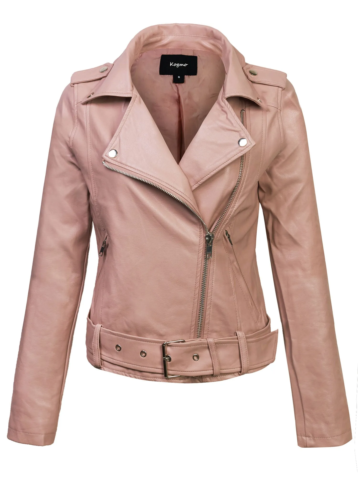 Womens MOTO PU Vegan Leather Jacket with Belt