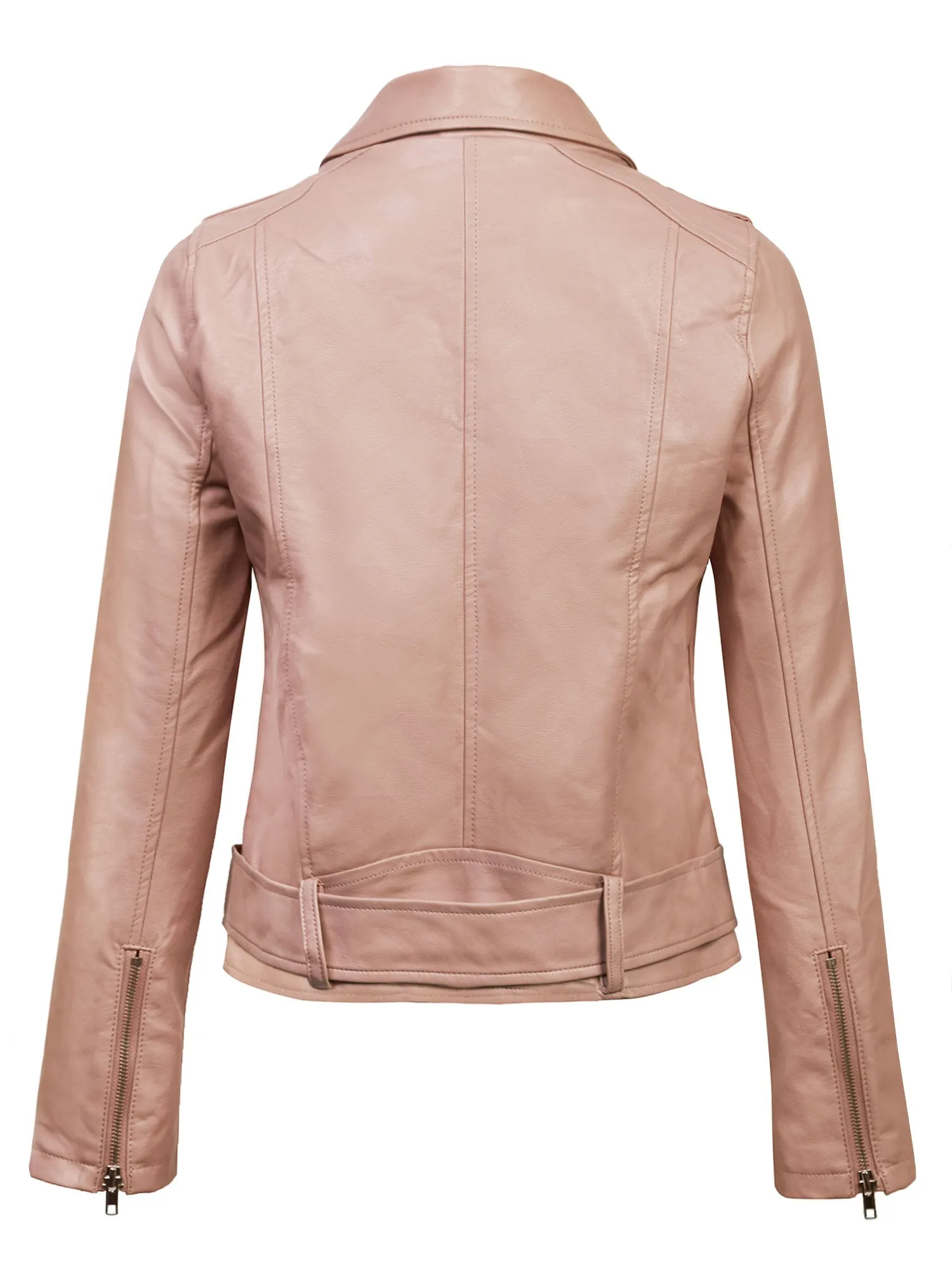 Womens MOTO PU Vegan Leather Jacket with Belt