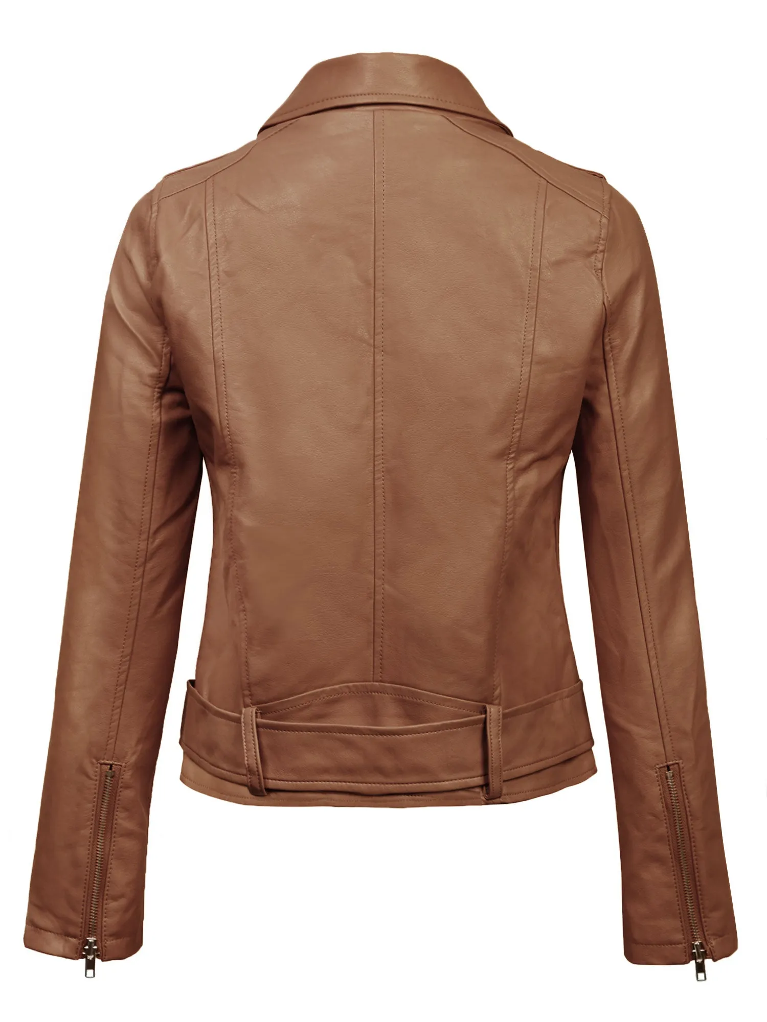 Womens MOTO PU Vegan Leather Jacket with Belt