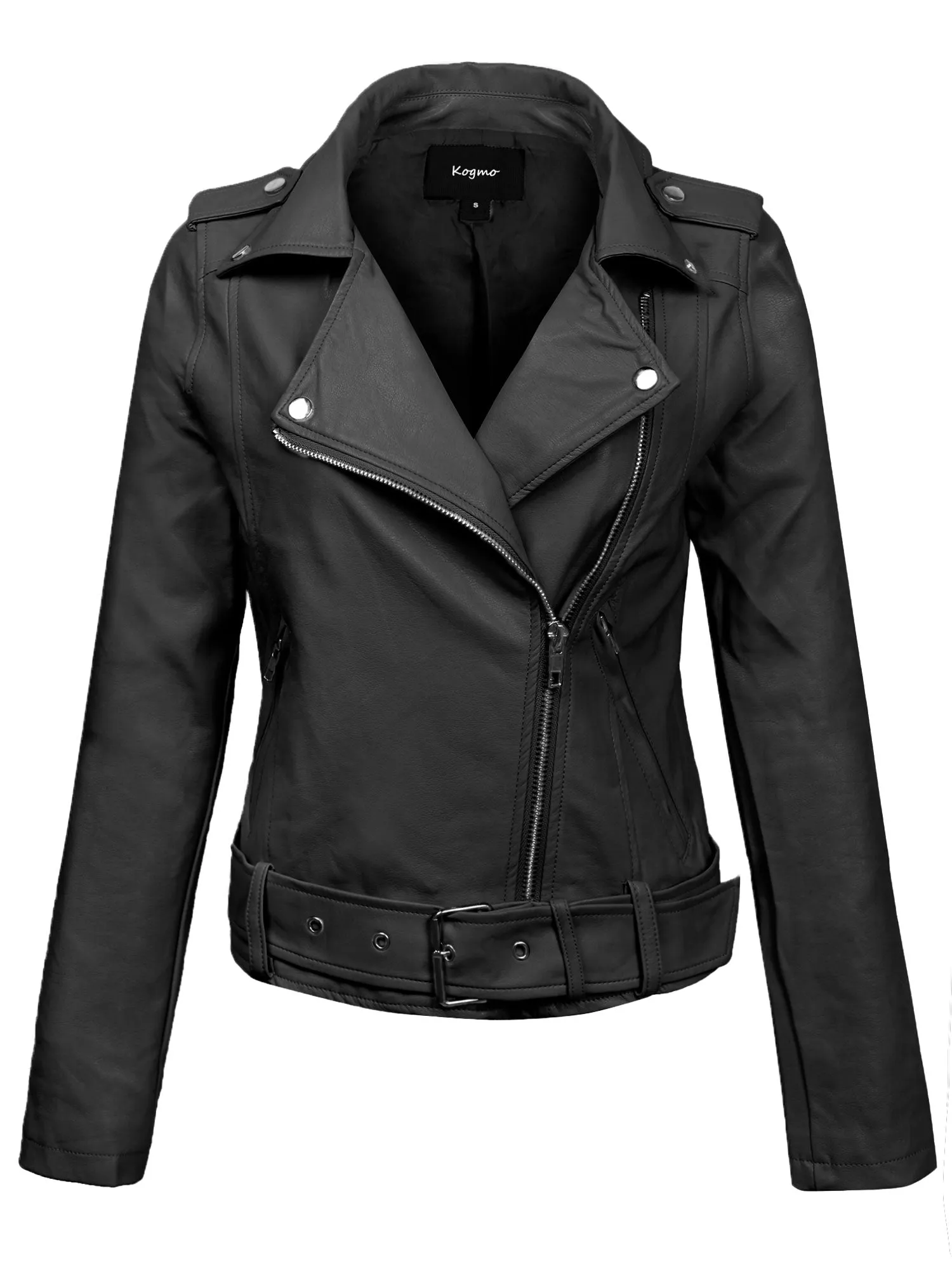 Womens MOTO PU Vegan Leather Jacket with Belt